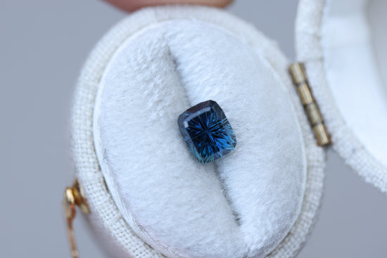 1.57ct rectangle blue teal sapphire - Starbrite cut by John Dyer