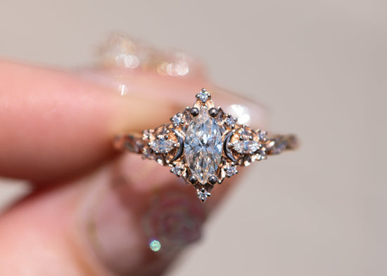 Briar moon three stone with marquise moissanite and lab diamonds