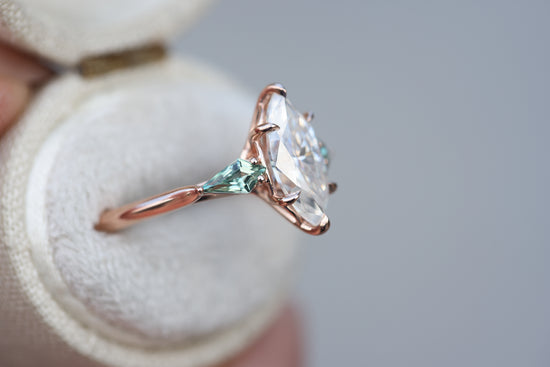 Artemis with marquise moissanite and lab green sapphire