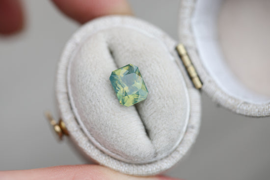 2.14ct emerald cut opalescent green yellow sapphire