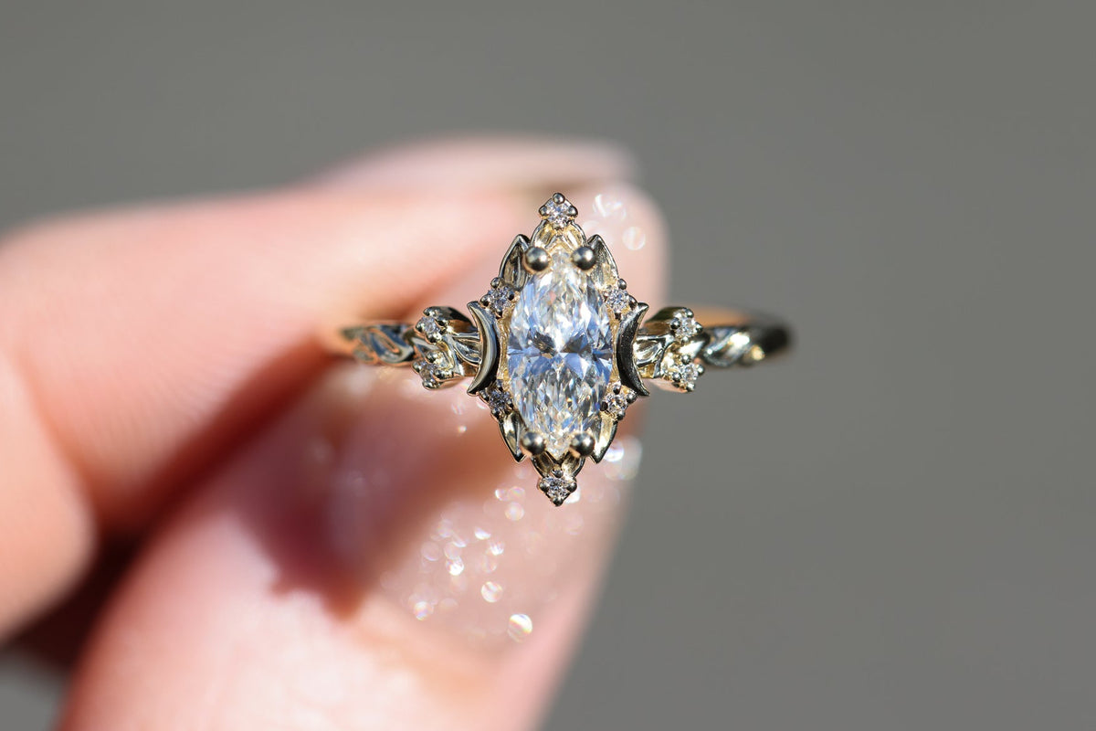 Briar Halo Moon with 9x4.5mm marquise lab diamond