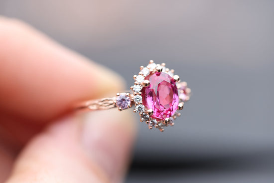 Ash setting with lab pink sapphire