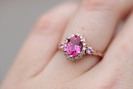 Ash setting with lab pink sapphire