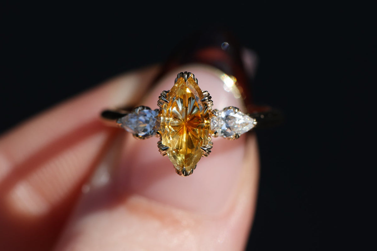 Ready to ship, Size 7 14k yellow, Viridian Three Stone – Oore Jewelry