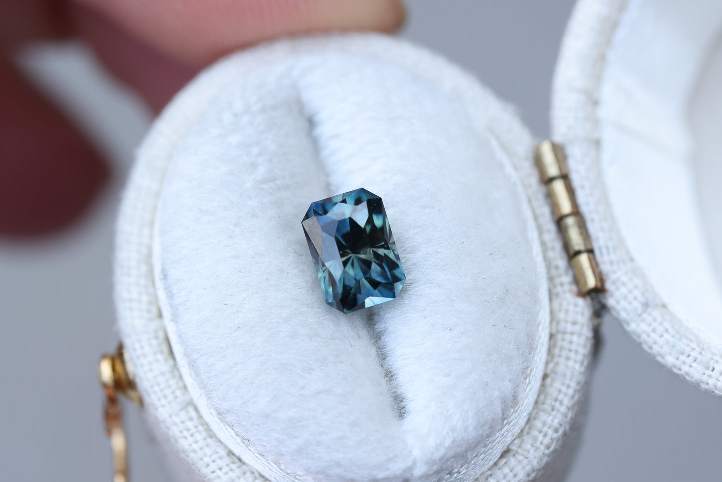 1.72ct rectangle blue sapphire, Regal Radiant cut by John Dyer