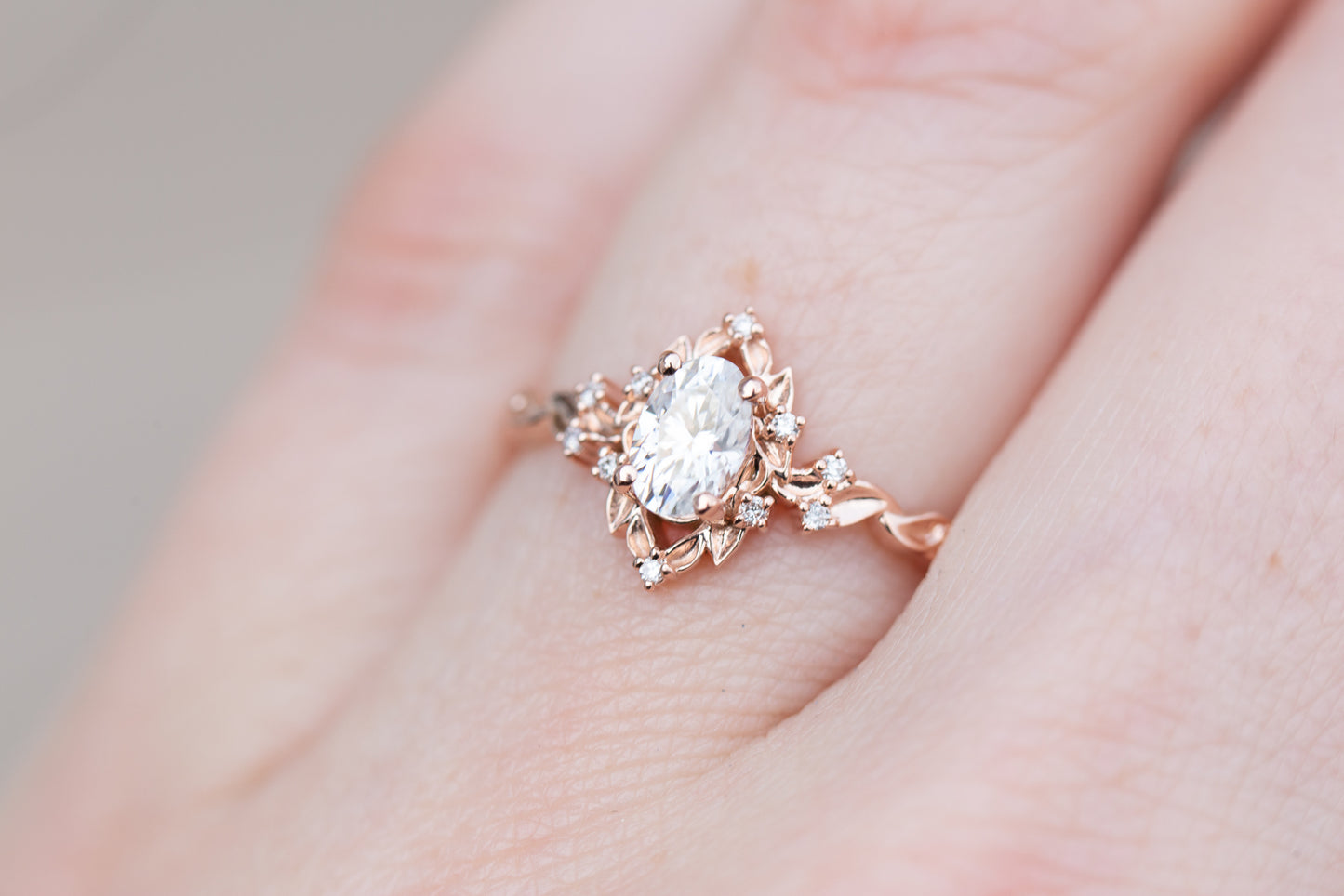 Briar rose halo with oval moissanite and diamond accents