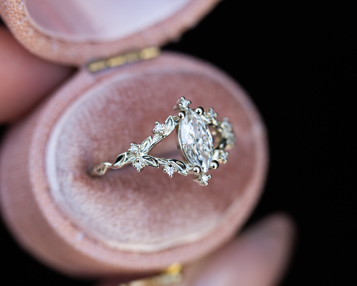 Briar rose setting with natural white diamond center stone