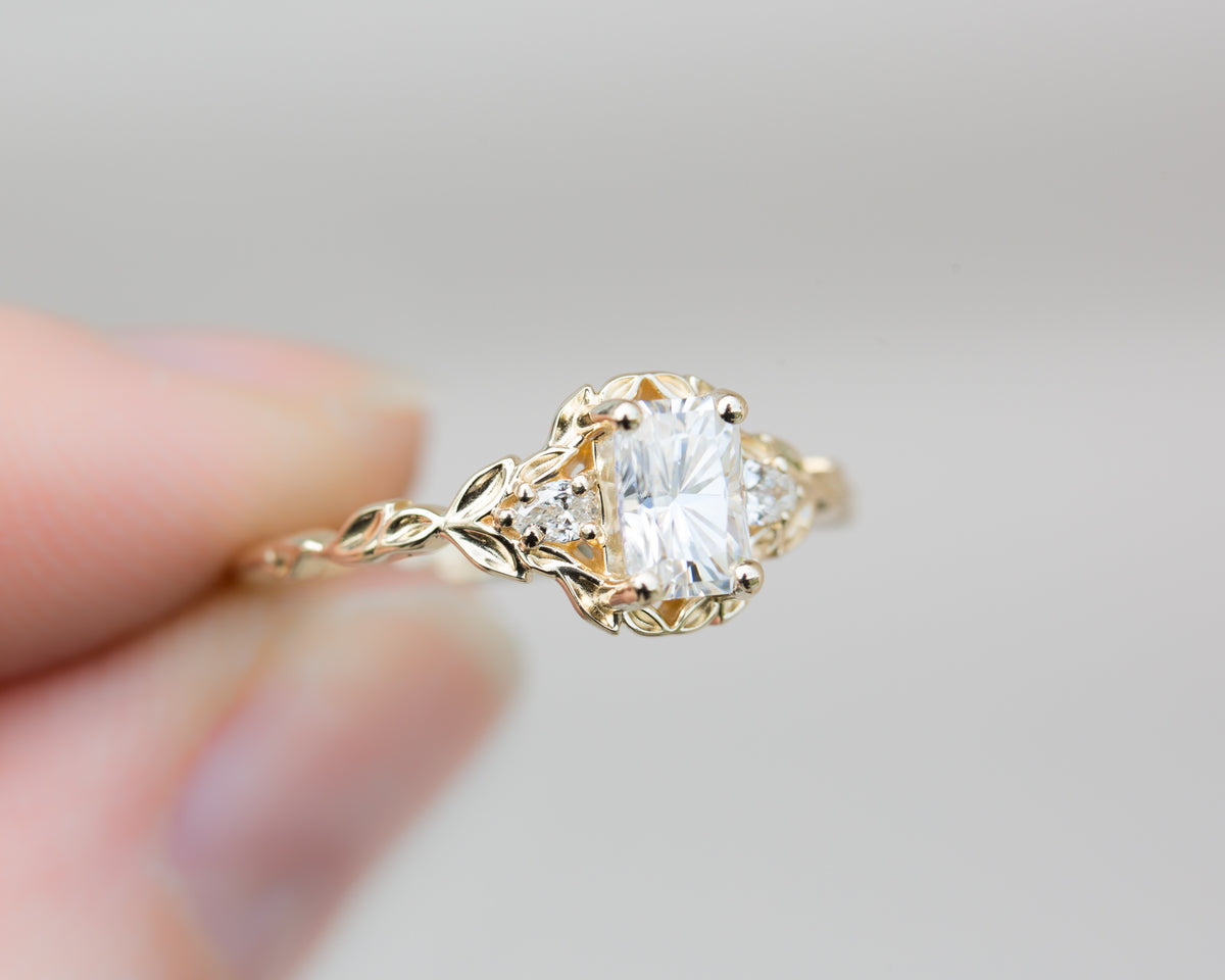 Wisteria setting with 6x4mm white moissanite