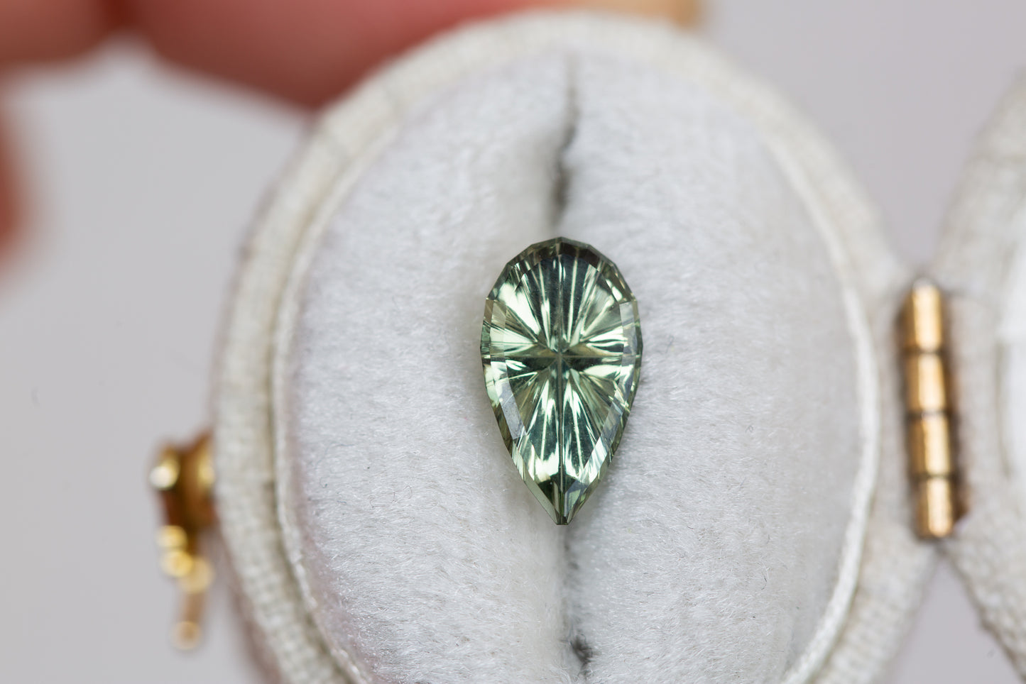 ON HOLD - 1.38ct pear green sapphire- Starbrite cut from John Dyer