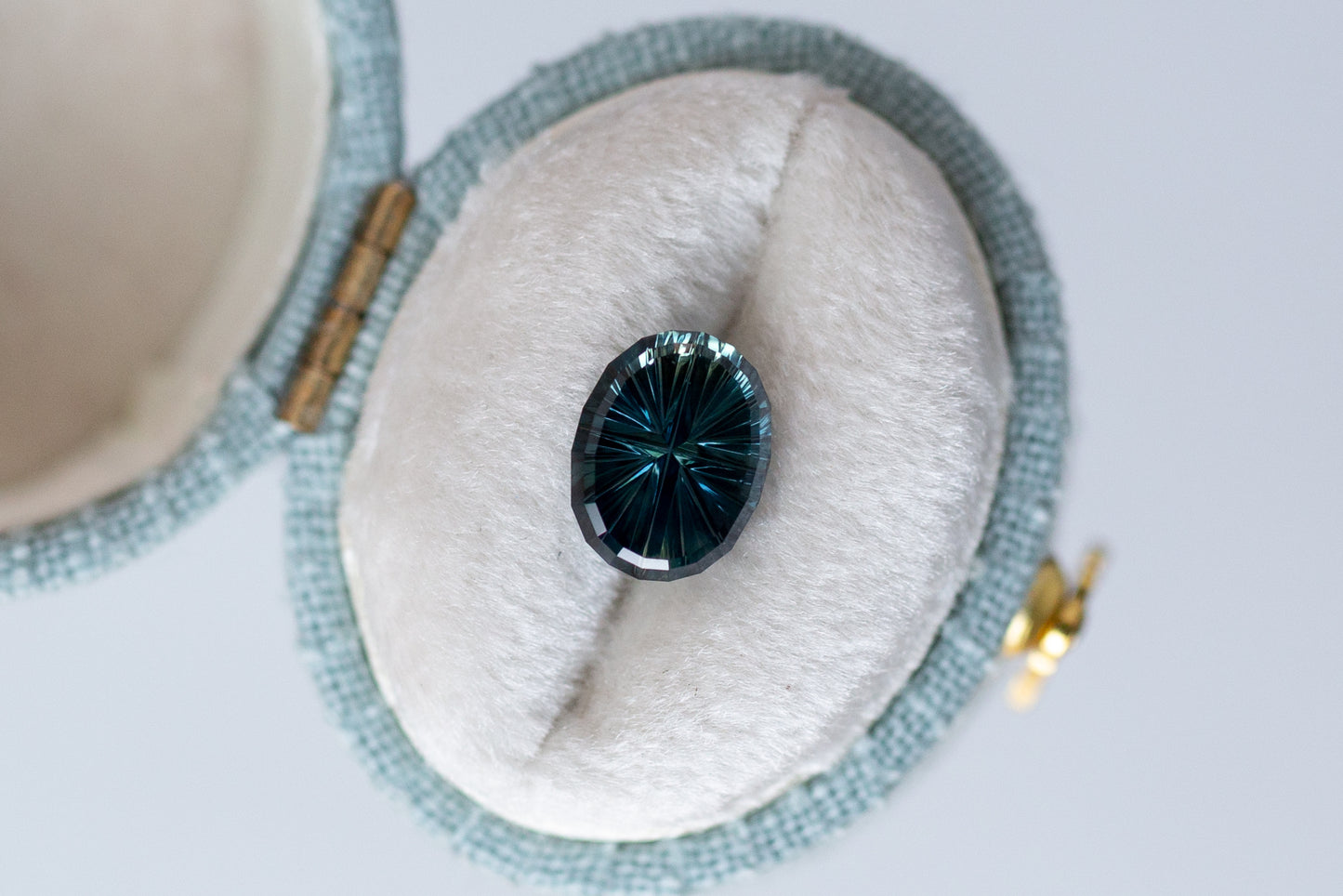 2.12ct Oval Deep Teal Green Sapphire, Starbrite cut by John Dyer