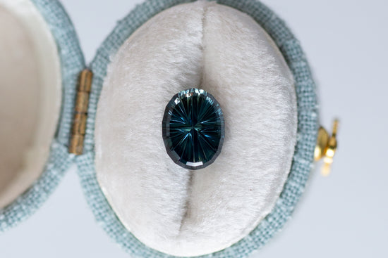 2.12ct Oval Deep Teal Green Sapphire, Starbrite cut by John Dyer