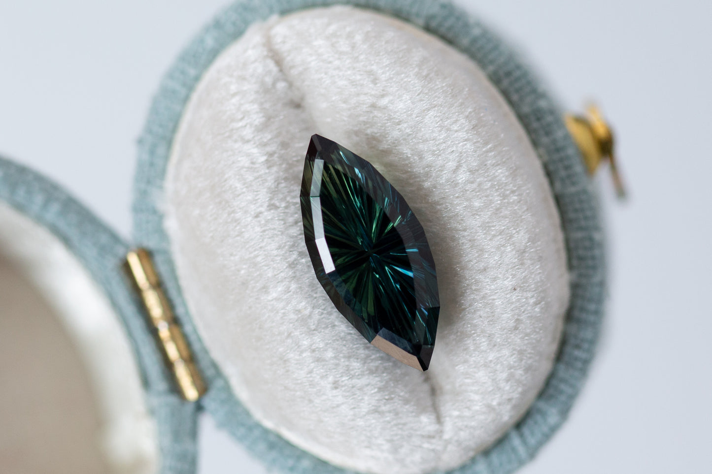 4.42ct Marquise Deep Teal and Green Sapphire, Starbrite cut by John Dyer