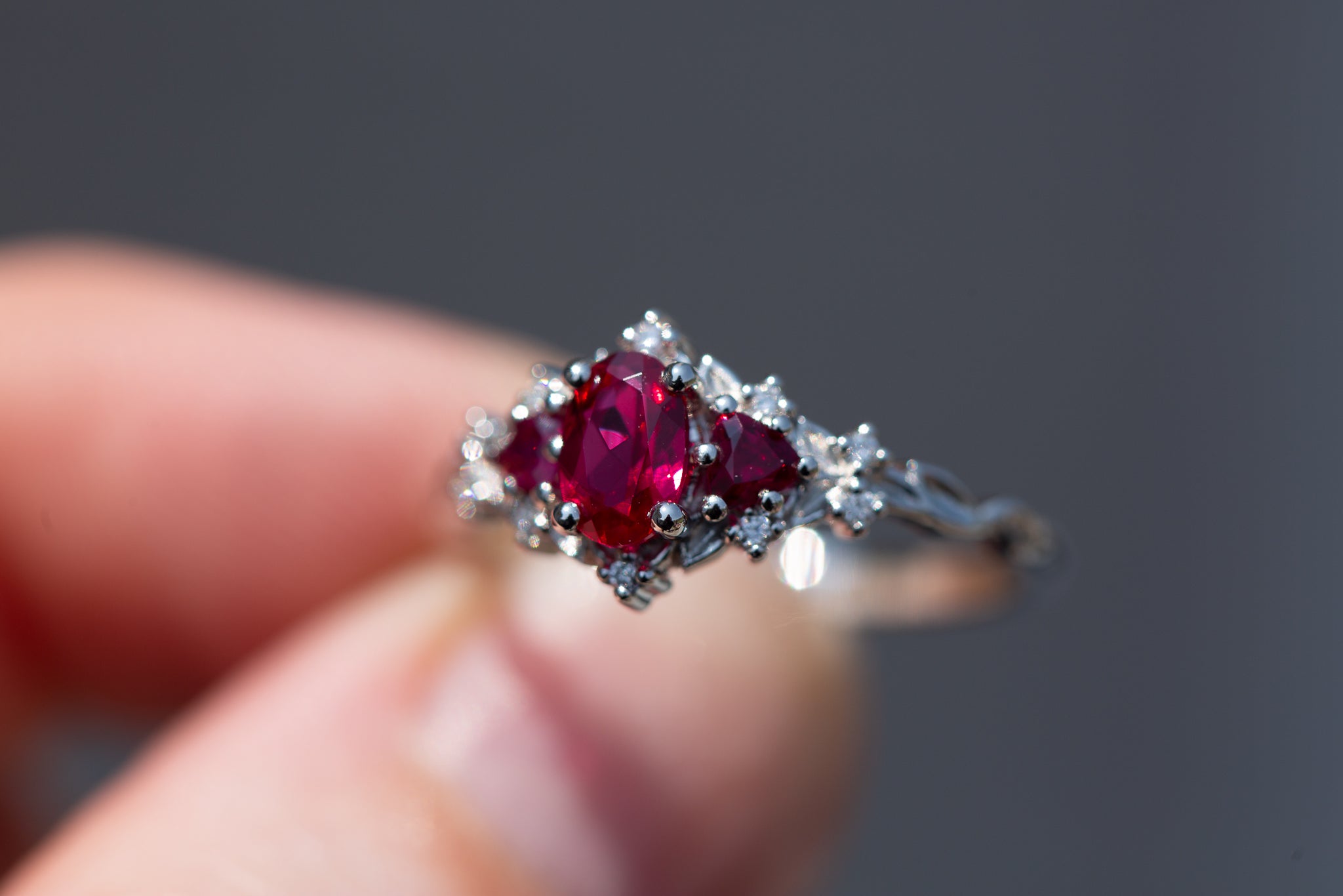 Briar Rose Three Stone with lab ruby – Oore Jewelry