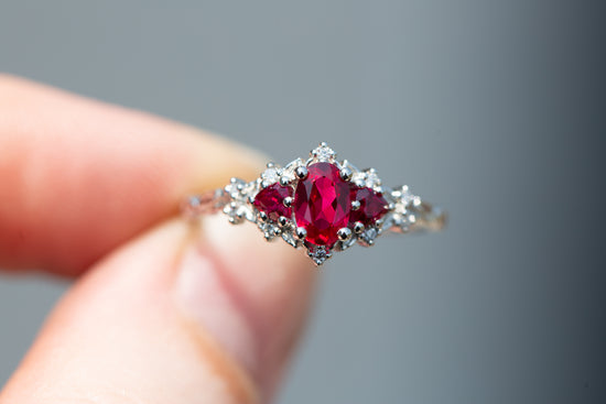Unique bridal set, Vintage leaf ruby engagement ring | Benati