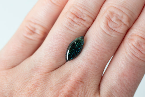 4.42ct Marquise Deep Teal and Green Sapphire, Starbrite cut by John Dyer