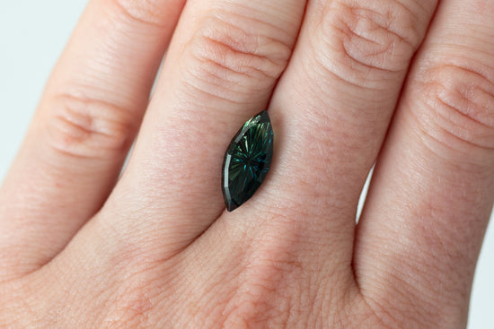 4.42ct Marquise Deep Teal and Green Sapphire, Starbrite cut by John Dyer