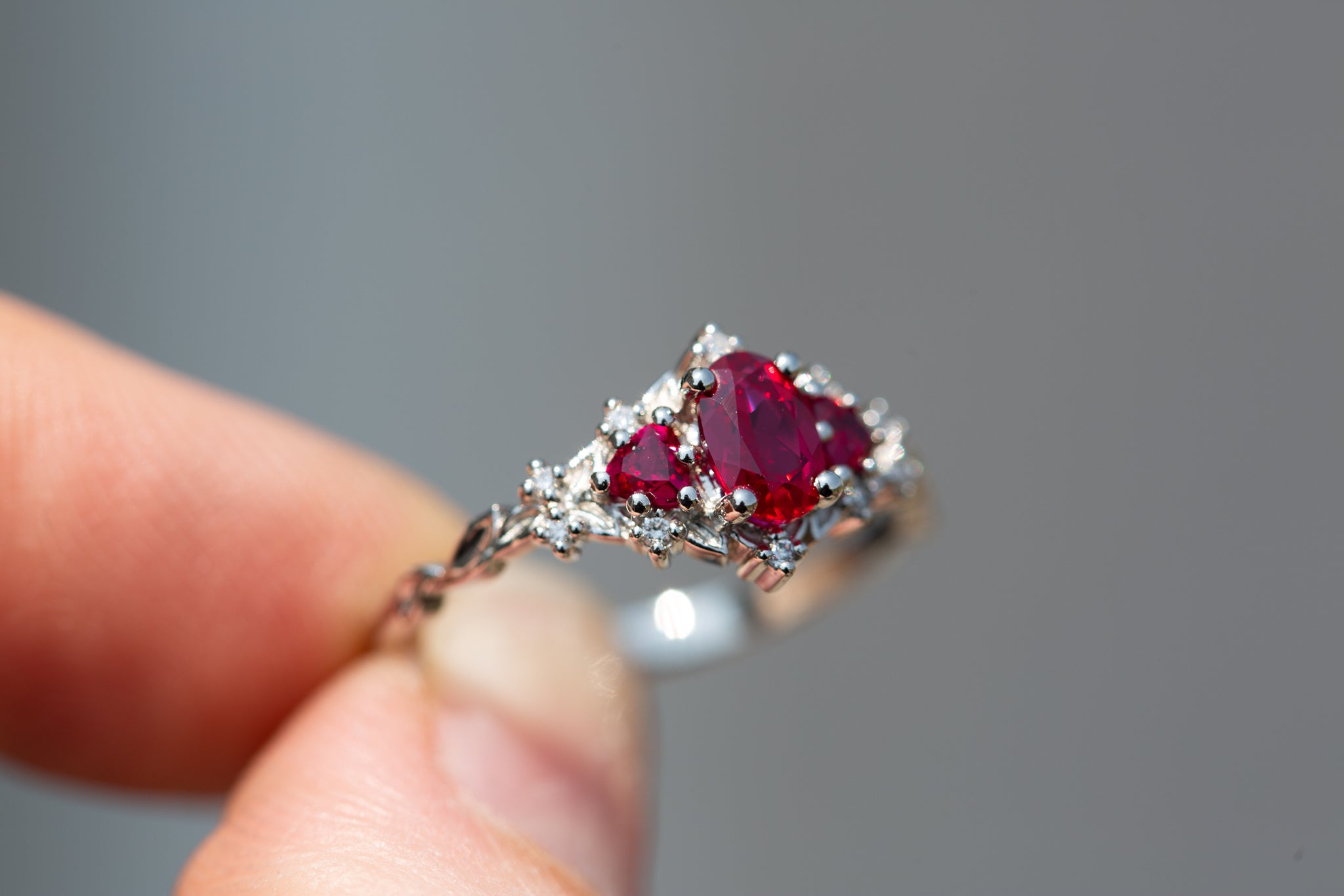 Briar Rose Three Stone with lab ruby – Oore Jewelry