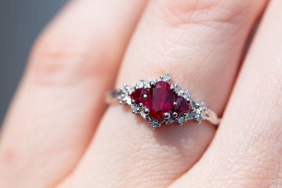 Briar rose three stone with lab ruby