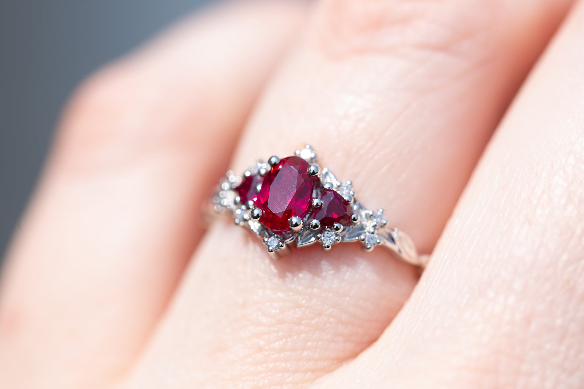 Briar Rose Three Stone with lab ruby – Oore Jewelry