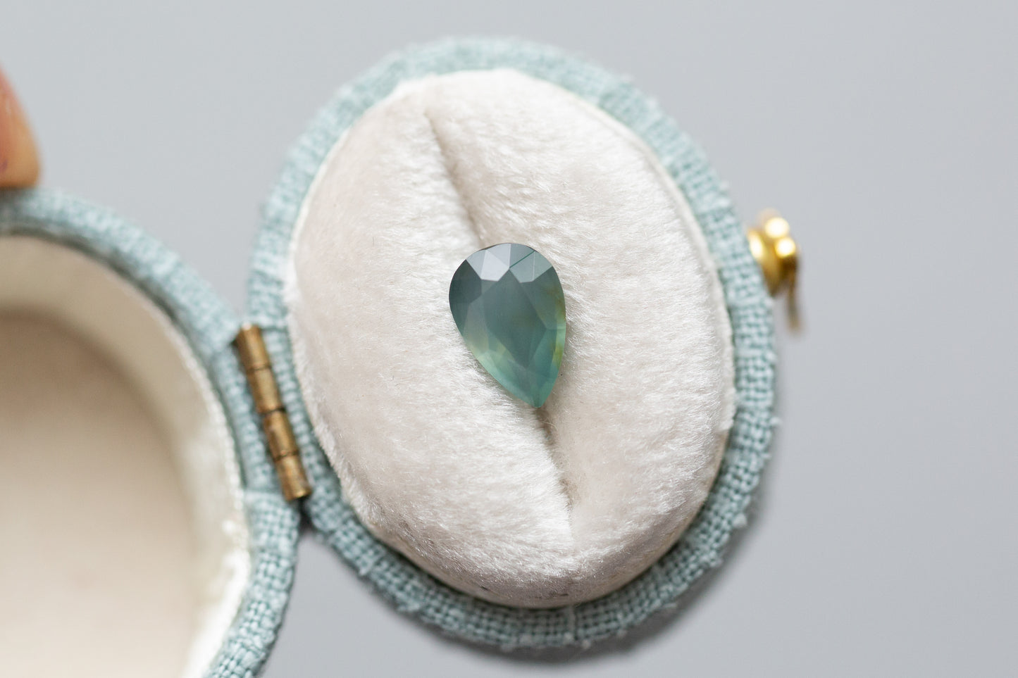 ON HOLD 1.57ct Pear Opalescent Sea Green Sapphire