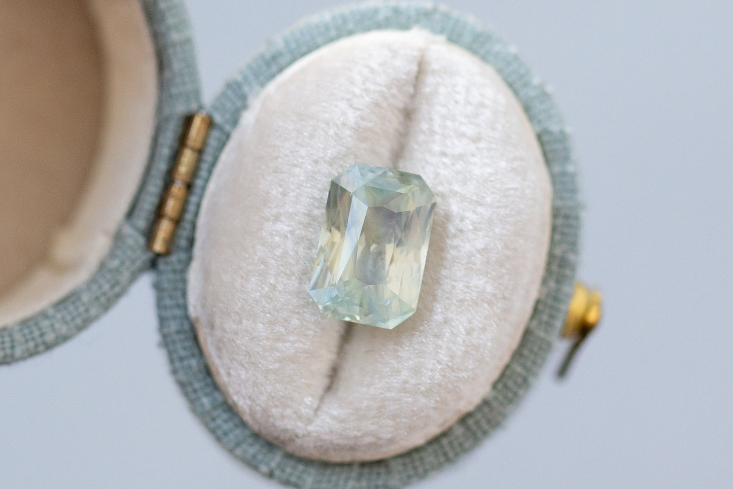 3.95ct Radiant Opalescent Pale Sea Green Sapphire