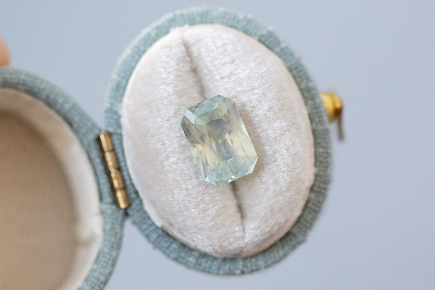 3.95ct Radiant Opalescent Pale Sea Green Sapphire