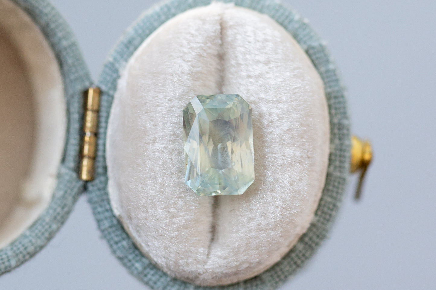 3.95ct Radiant Opalescent Pale Sea Green Sapphire