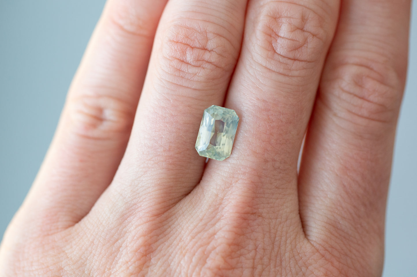 3.95ct Radiant Opalescent Pale Sea Green Sapphire