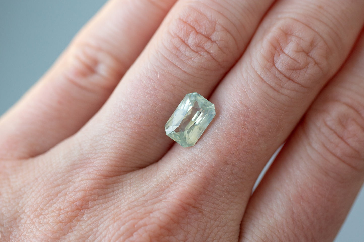 3.95ct Radiant Opalescent Pale Sea Green Sapphire