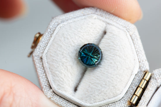 1.43ct round blue green sapphire - Starbrite cut by John Dyer