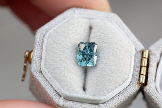 1.7ct rectangle teal blue sapphire - Starbrite cut by John Dyer