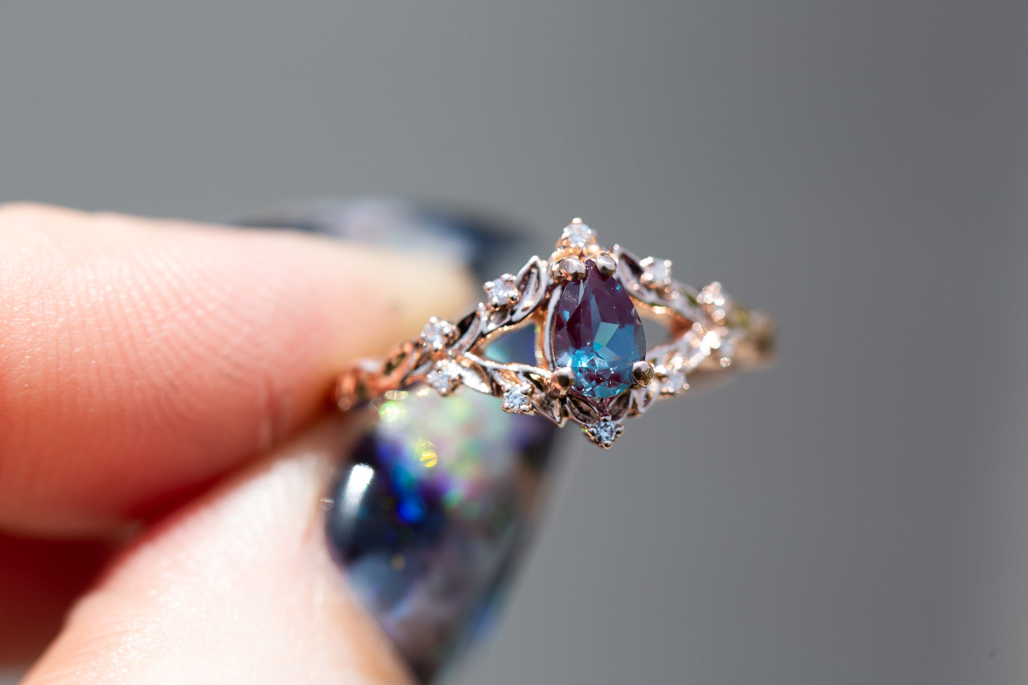 Briar Rose with 6x4mm pear lab alexandrite – Oore Jewelry