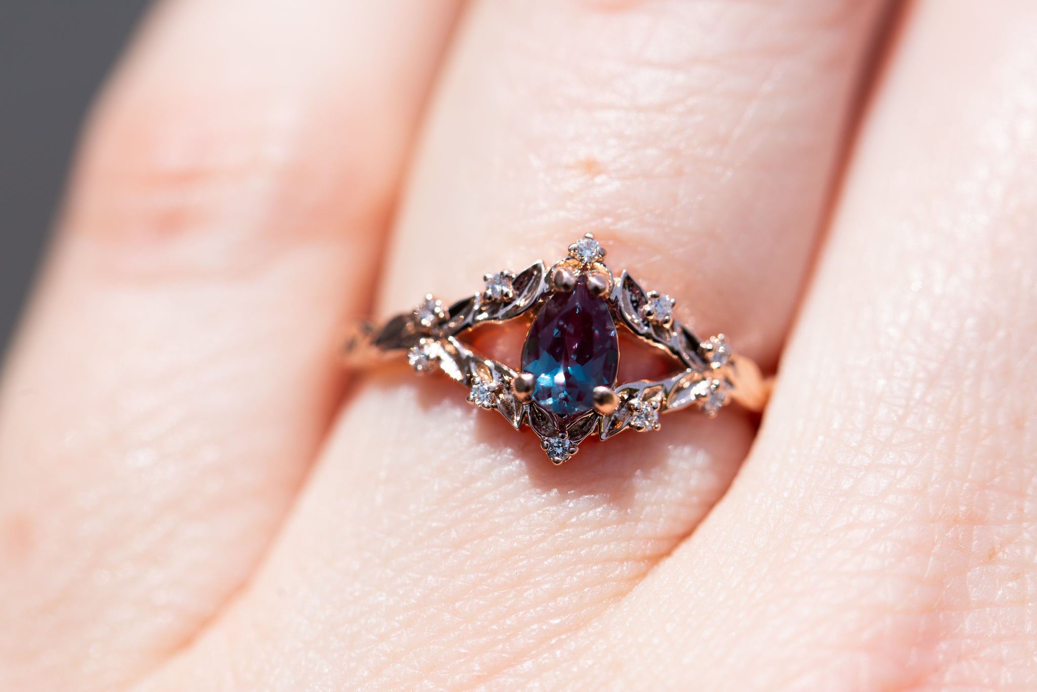 Briar Rose with 6x4mm pear lab alexandrite – Oore Jewelry