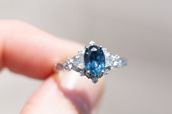 Load image into Gallery viewer, READY TO SHIP - Size 5 14k white gold 1.47ct John Dyer sapphire Briar rose three stone
