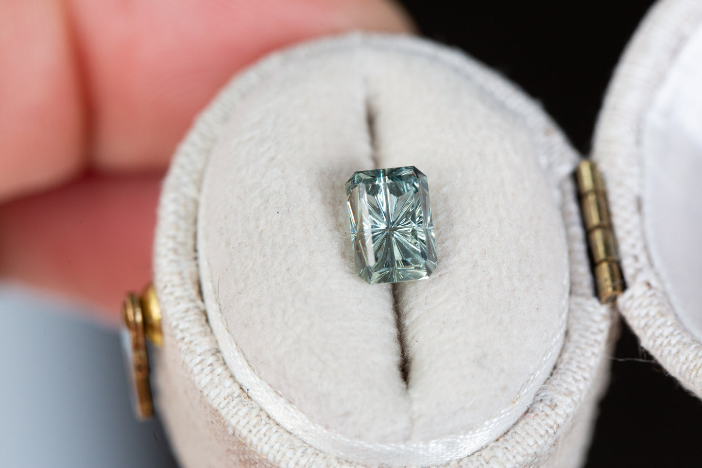 Load image into Gallery viewer, ON HOLD 1.95ct rectangle lighter green/grey sapphire - Starbrite cut by John Dyer
