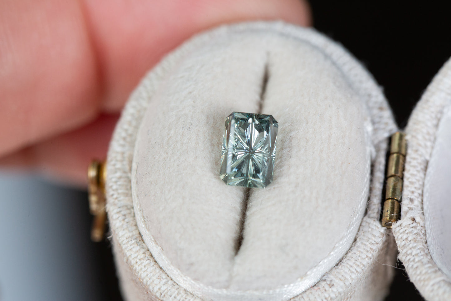 Load image into Gallery viewer, ON HOLD 1.95ct rectangle lighter green/grey sapphire - Starbrite cut by John Dyer
