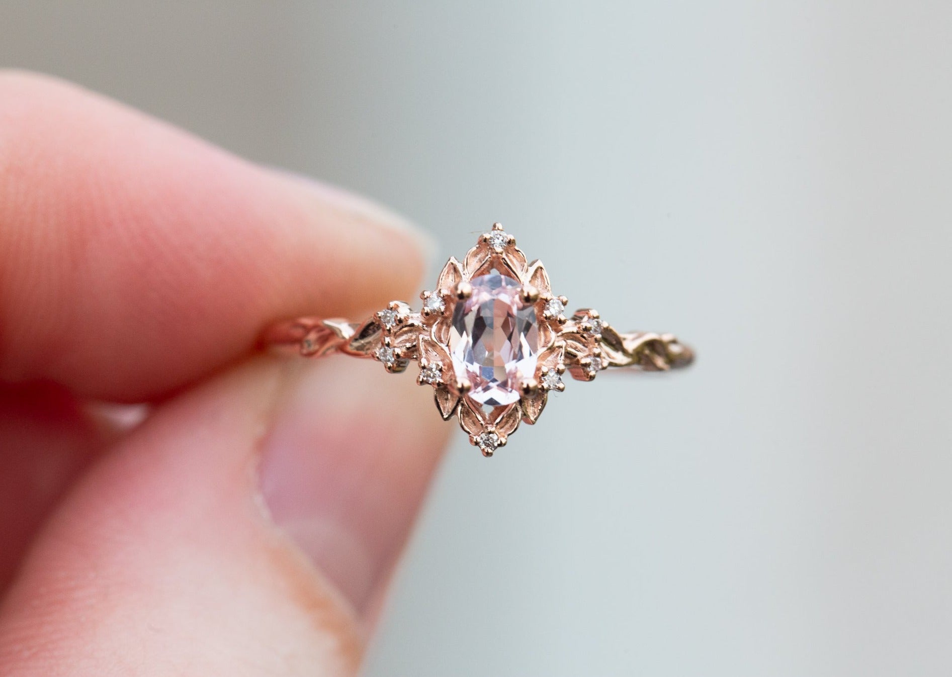 Briar Rose Halo with lab pink sapphire center – Oore Jewelry