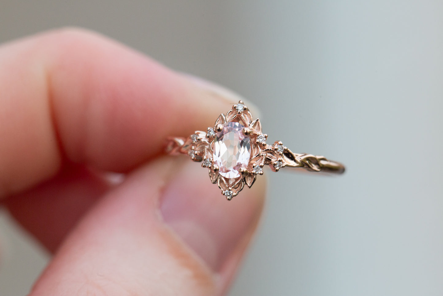 Load image into Gallery viewer, READY TO SHIP - Size 8 14k rose Briar halo
