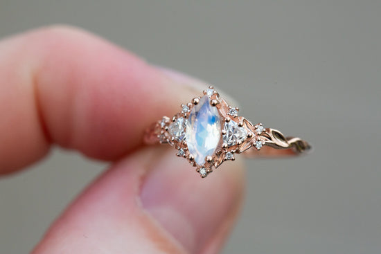 Briar rose three stone with marquise moonstone center