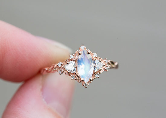 Briar rose three stone with marquise moonstone center