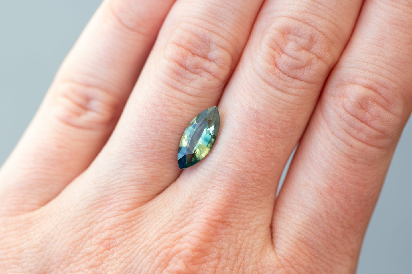 3.06ct Marquise Blue Teal and Yellowish Green Sapphire