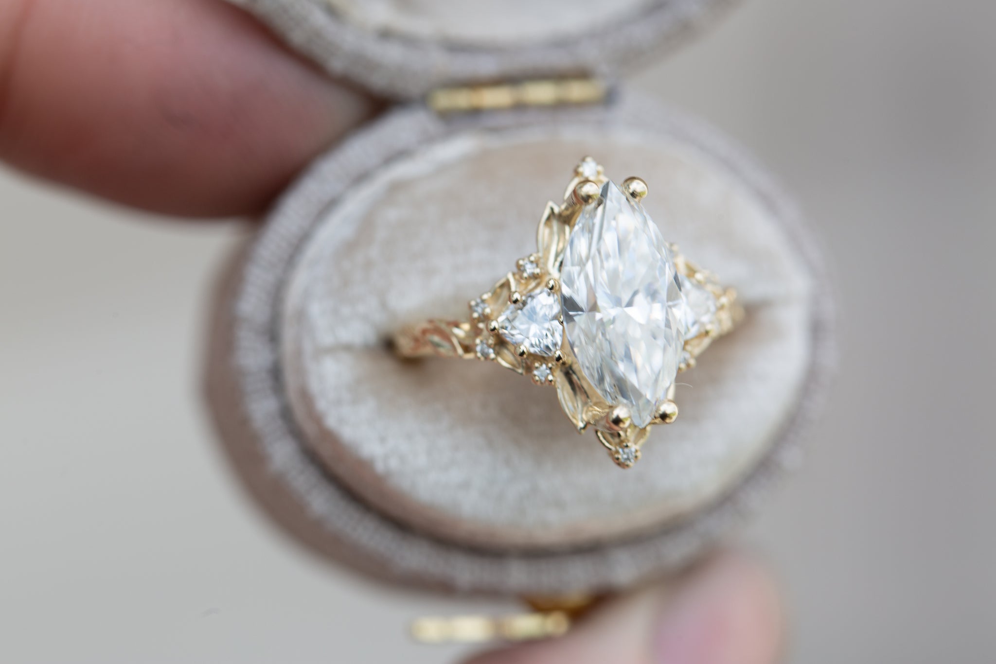 Briar three stone with 2ct marquise moissanite – Oore Jewelry
