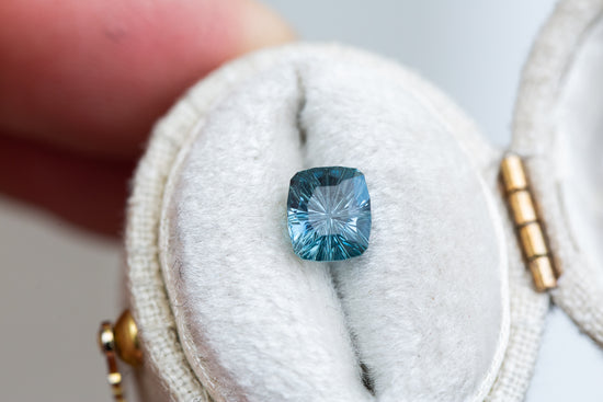 1.42ct cushion cut teal blue sapphire- Starbrite cut by John Dyer