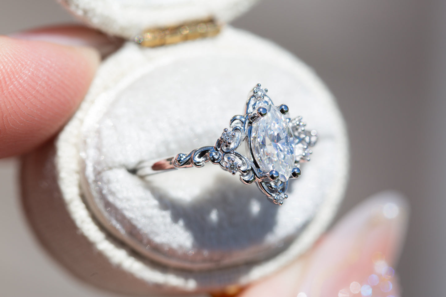 Aurora setting with marquise moissanite – Oore jewelry