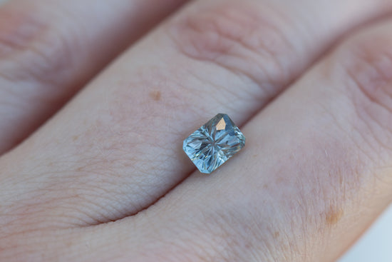 1.53ct rectangle silver/lighter blue sapphire - Starbrite cut by John Dyer
