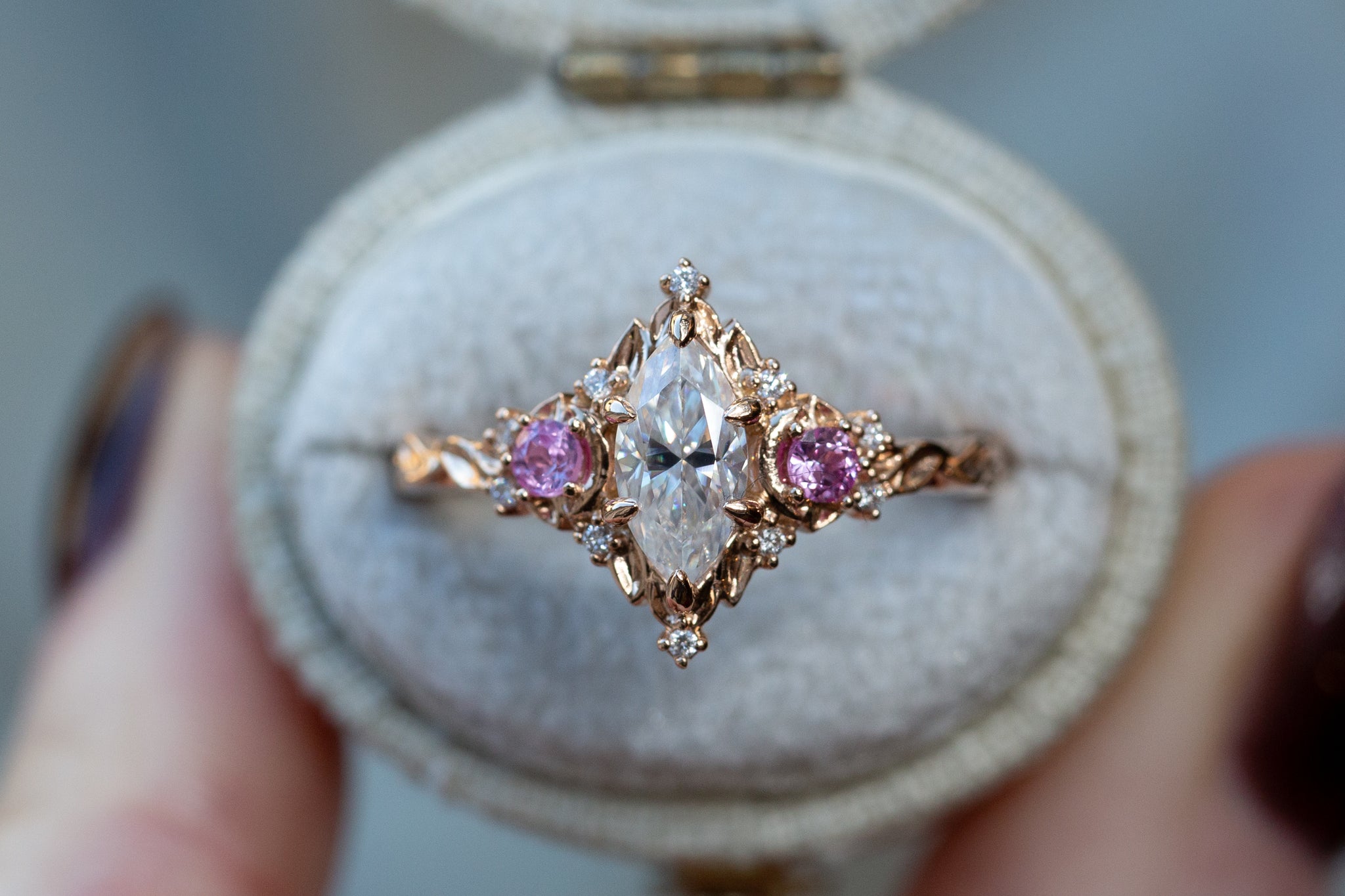 Ready to ship- Size 8, 18k rose gold Briar Moon Three Stone – Oore