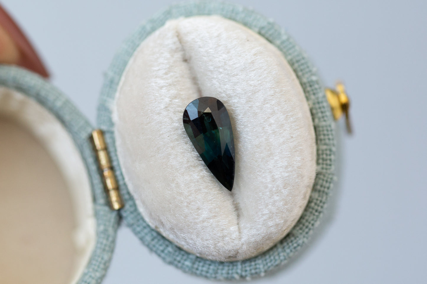 1.79ct Elongated Pear Deep Teal Green Sapphire