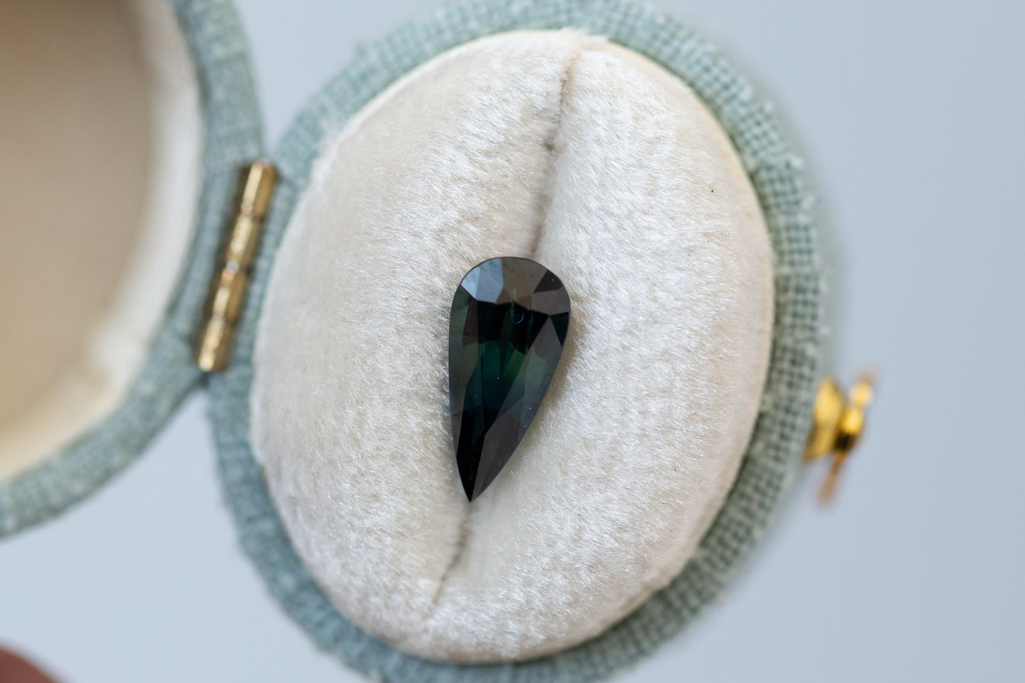 1.79ct Elongated Pear Deep Teal Green Sapphire