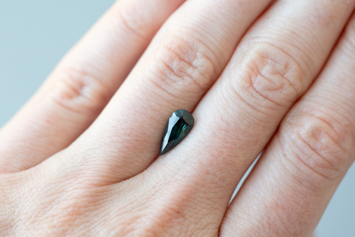 1.79ct Elongated Pear Deep Teal Green Sapphire