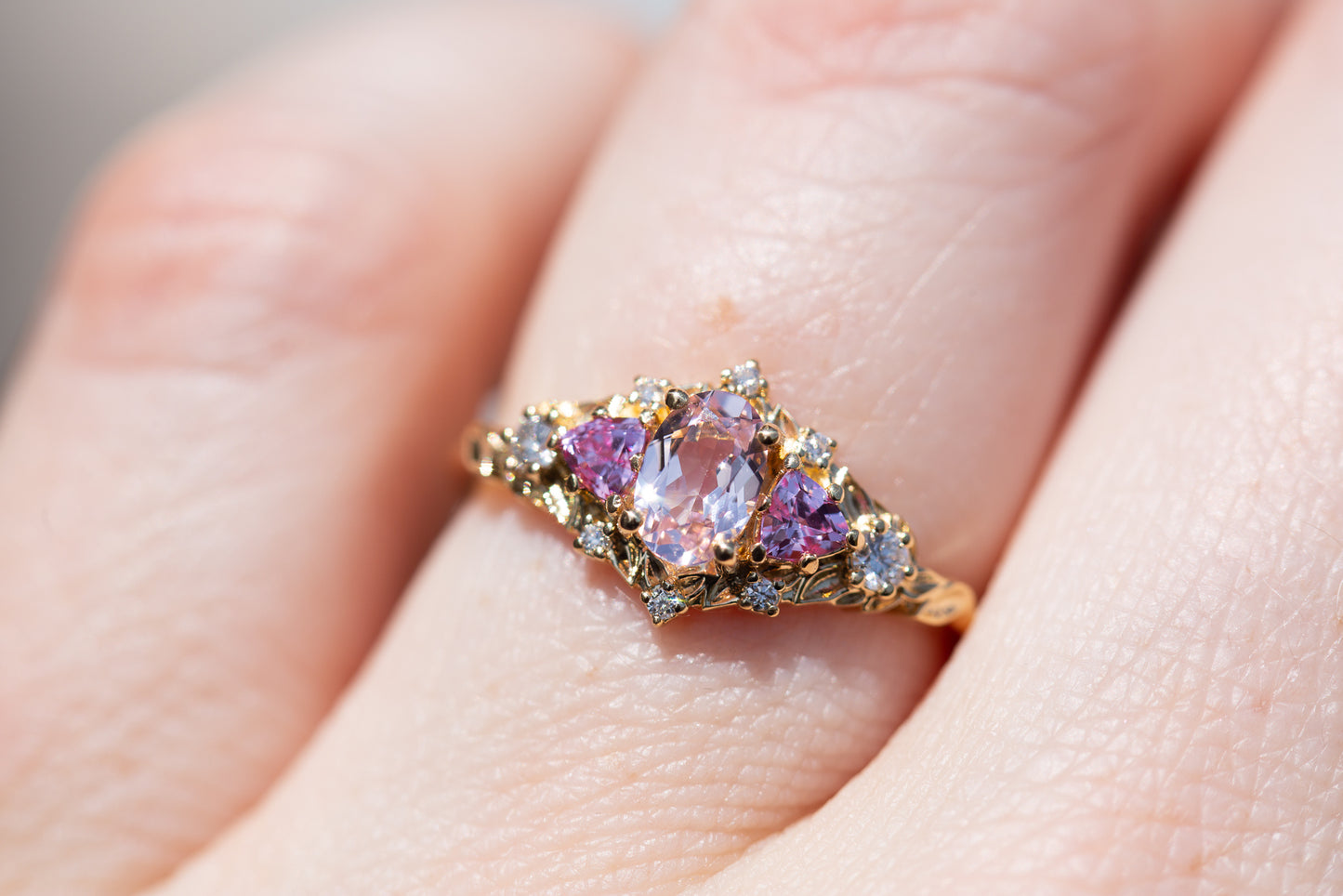 Briar rose five stone setting with lab pink sapphire